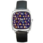 Gold And Blue Trees, Adoxali, Christmas Square Metal Watch