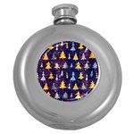 Gold And Blue Trees, Adoxali, Christmas Round Hip Flask (5 oz)