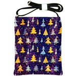 Gold And Blue Trees, Adoxali, Christmas Shoulder Sling Bag