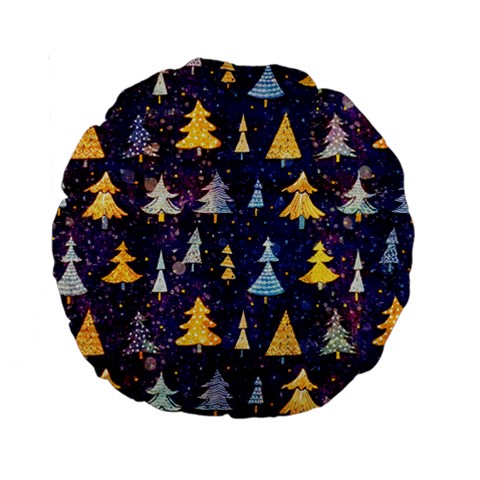 Gold And Blue Trees, Adoxali, Christmas Standard 15  Premium Round Cushions from ArtsNow.com Front