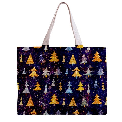 Gold And Blue Trees, Adoxali, Christmas Zipper Mini Tote Bag from ArtsNow.com Front