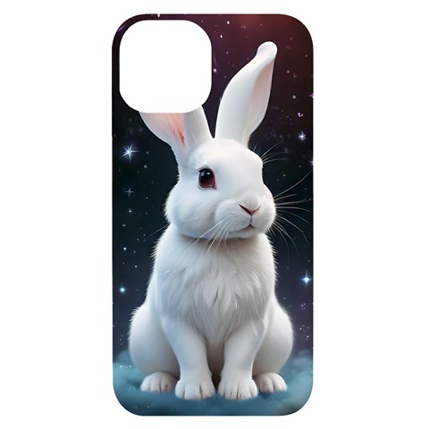 White bunny iPhone 14 Black UV Print Case from ArtsNow.com Front