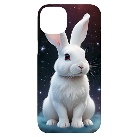 White bunny iPhone 14 Plus Black UV Print Case from ArtsNow.com Front