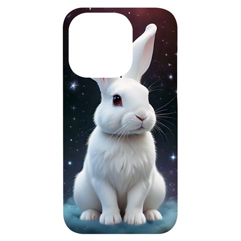 White bunny iPhone 14 Pro Black UV Print Case from ArtsNow.com Front