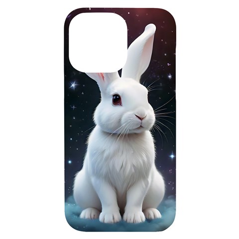 White bunny iPhone 14 Pro Max Black UV Print Case from ArtsNow.com Front