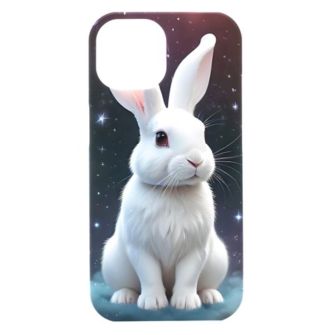 White bunny iPhone 15 Black UV Print PC Hardshell Case from ArtsNow.com Front