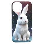 White bunny iPhone 15 Black UV Print PC Hardshell Case