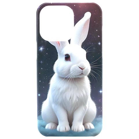 White bunny iPhone 15 Pro Max Black UV Print PC Hardshell Case from ArtsNow.com Front