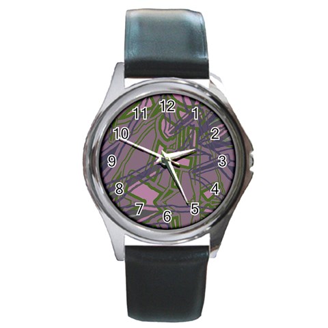 Vibrant Collage Vibes Print Round Metal Watch from ArtsNow.com Front