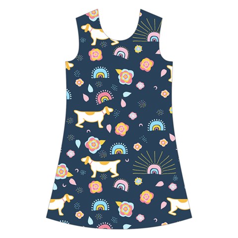 Dogs Kids  Short Sleeve Velvet Dress from ArtsNow.com Front