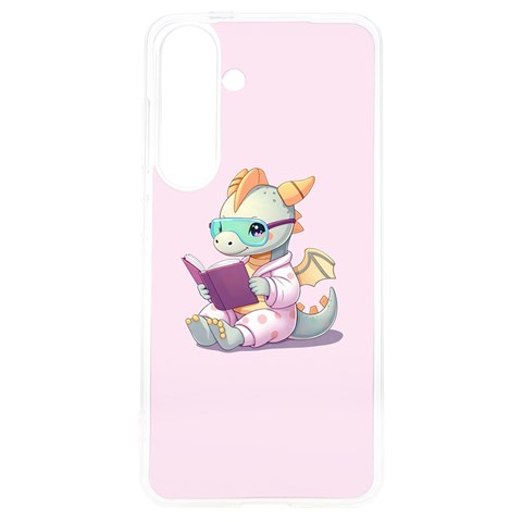 Baby dragon reading Samsung Galaxy S24 6.2 Inch TPU UV Case from ArtsNow.com Front