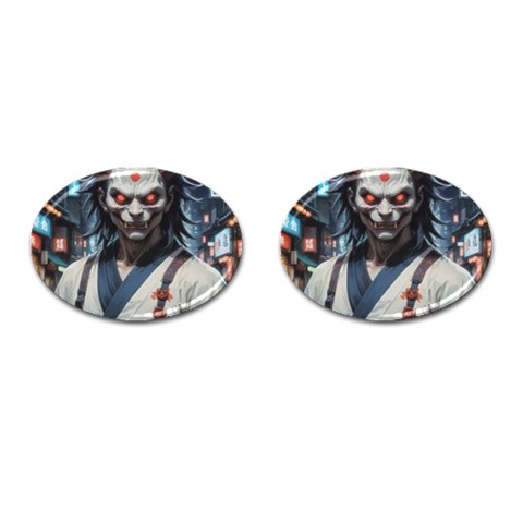 Demon Samurai Cufflinks (Oval) from ArtsNow.com Front(Pair)