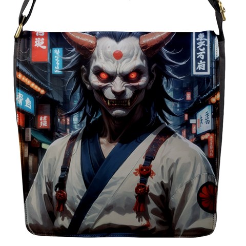 Demon Samurai Flap Closure Messenger Bag (S) from ArtsNow.com Front