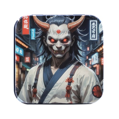 Demon Samurai Square Metal Box (Black) from ArtsNow.com Front