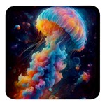 Cosmic Jellyfish Artwork Square Glass Fridge Magnet (4 pack)