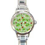 Strawberries Pattern Seamless Round Italian Charm Watch