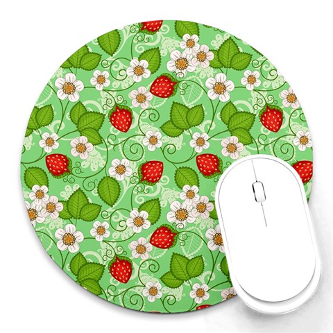 Strawberries Pattern Seamless Round Mousepad from ArtsNow.com Front