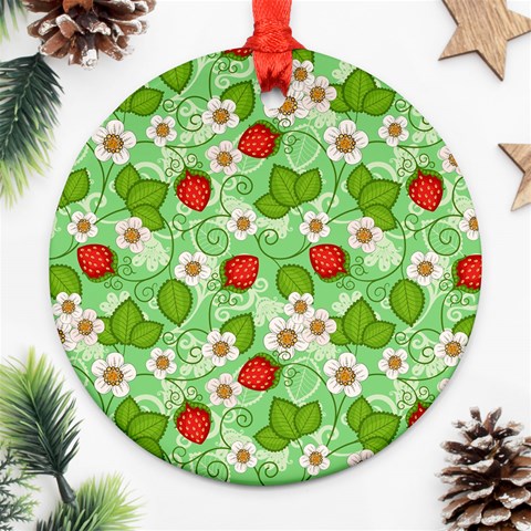 Strawberries Pattern Seamless Ornament (Round) from ArtsNow.com Front