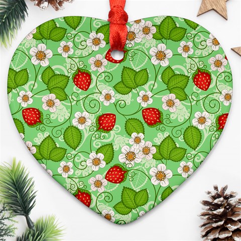 Strawberries Pattern Seamless Ornament (Heart) from ArtsNow.com Front