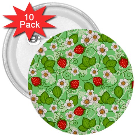 Strawberries Pattern Seamless 3  Buttons (10 pack)  from ArtsNow.com Front