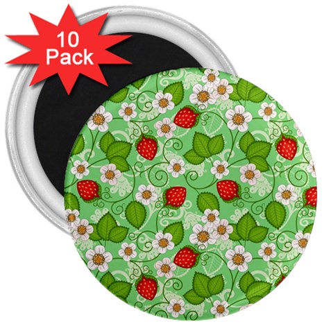 Strawberries Pattern Seamless 3  Magnets (10 pack)  from ArtsNow.com Front