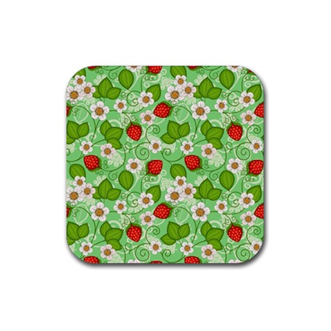 Strawberries Pattern Seamless Rubber Coaster (Square) from ArtsNow.com Front