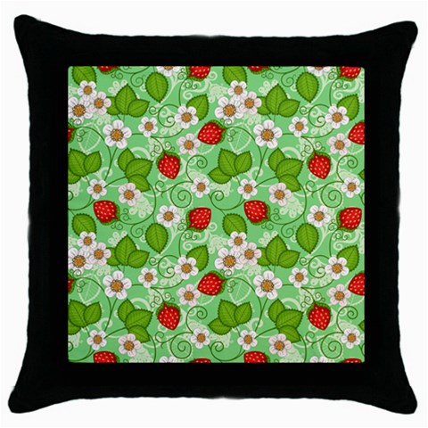 Strawberries Pattern Seamless Throw Pillow Case (Black) from ArtsNow.com Front