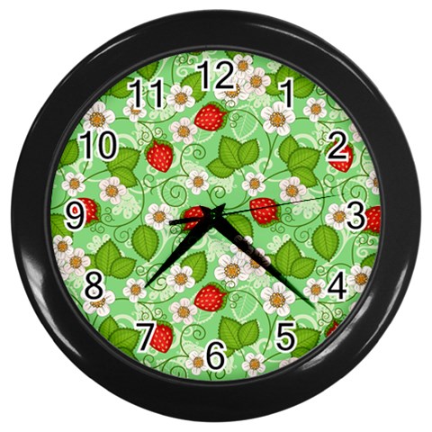 Strawberries Pattern Seamless Wall Clock (Black) from ArtsNow.com Front