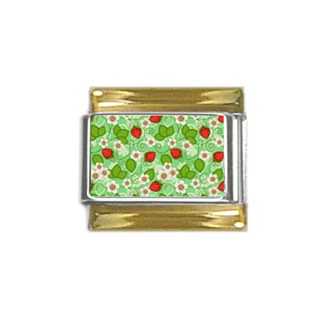 Strawberries Pattern Seamless Gold Trim Italian Charm (9mm) from ArtsNow.com Front