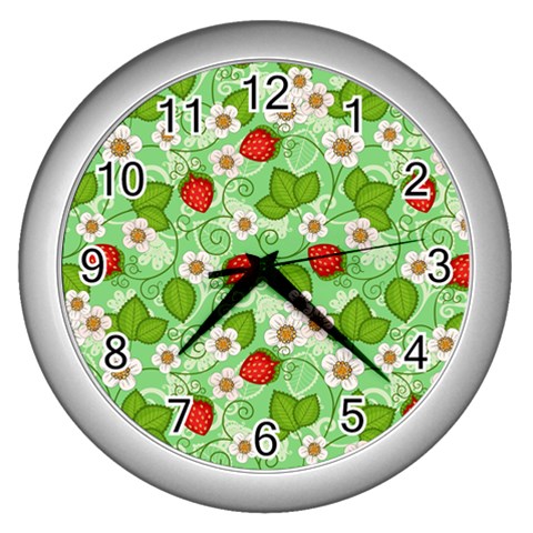 Strawberries Pattern Seamless Wall Clock (Silver) from ArtsNow.com Front