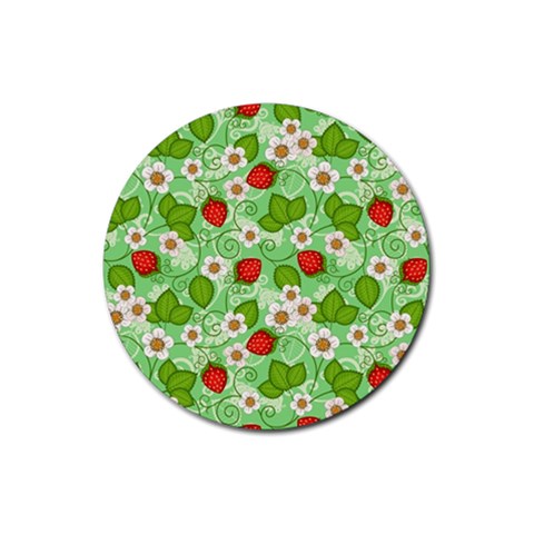 Strawberries Pattern Seamless Rubber Coaster (Round) from ArtsNow.com Front