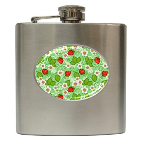 Strawberries Pattern Seamless Hip Flask (6 oz) from ArtsNow.com Front