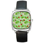 Strawberries Pattern Seamless Square Metal Watch