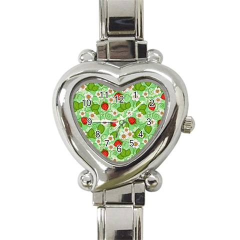 Strawberries Pattern Seamless Heart Italian Charm Watch from ArtsNow.com Front