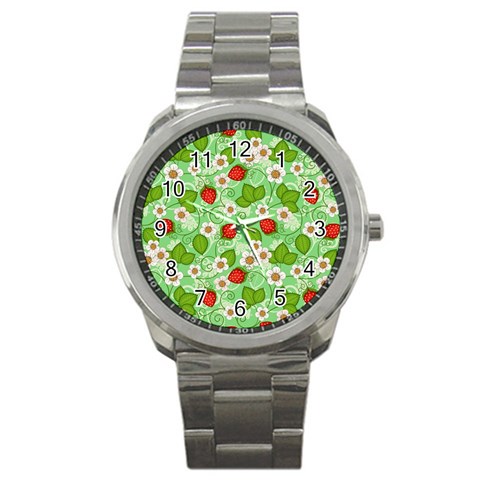 Strawberries Pattern Seamless Sport Metal Watch from ArtsNow.com Front