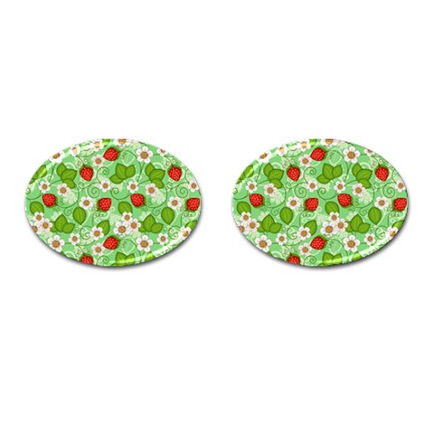 Strawberries Pattern Seamless Cufflinks (Oval) from ArtsNow.com Front(Pair)