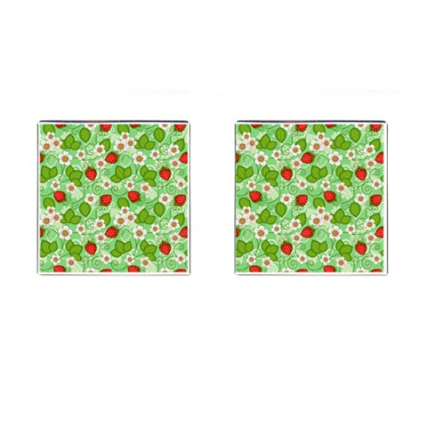 Strawberries Pattern Seamless Cufflinks (Square) from ArtsNow.com Front(Pair)