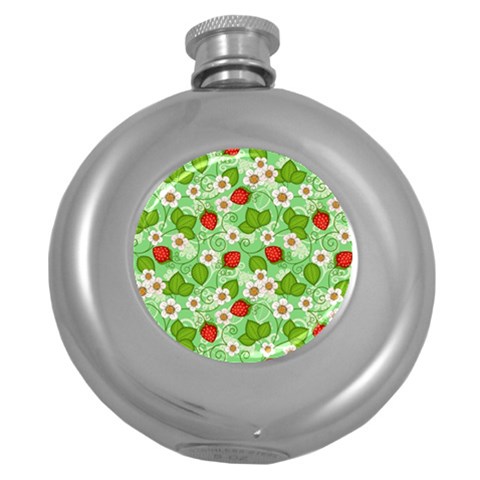 Strawberries Pattern Seamless Round Hip Flask (5 oz) from ArtsNow.com Front