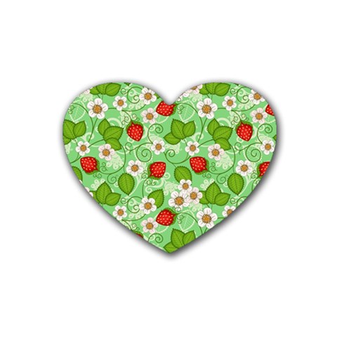 Strawberries Pattern Seamless Rubber Coaster (Heart) from ArtsNow.com Front