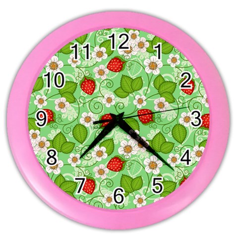 Strawberries Pattern Seamless Color Wall Clock from ArtsNow.com Front