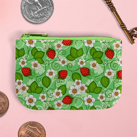 Strawberries Pattern Seamless Mini Coin Purse from ArtsNow.com Front