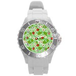 Strawberries Pattern Seamless Round Plastic Sport Watch (L)