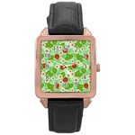 Strawberries Pattern Seamless Rose Gold Leather Watch 