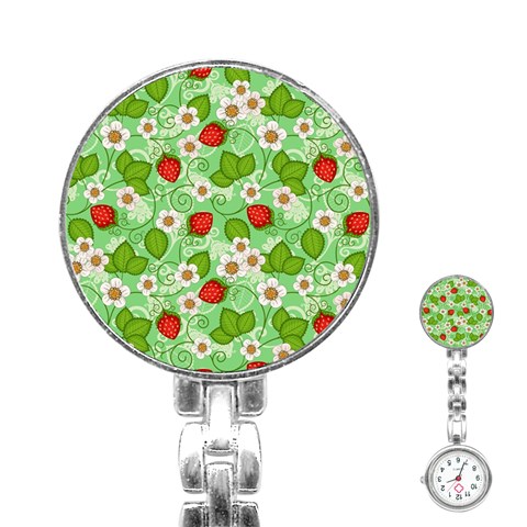 Strawberries Pattern Seamless Stainless Steel Nurses Watch from ArtsNow.com Front