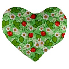 Strawberries Pattern Seamless Large 19  Premium Flano Heart Shape Cushions from ArtsNow.com Front