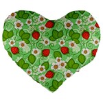 Strawberries Pattern Seamless Large 19  Premium Flano Heart Shape Cushions