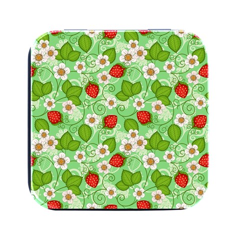 Strawberries Pattern Seamless Square Metal Box (Black) from ArtsNow.com Front