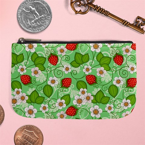 Strawberries Pattern Seamless Large Coin Purse from ArtsNow.com Front