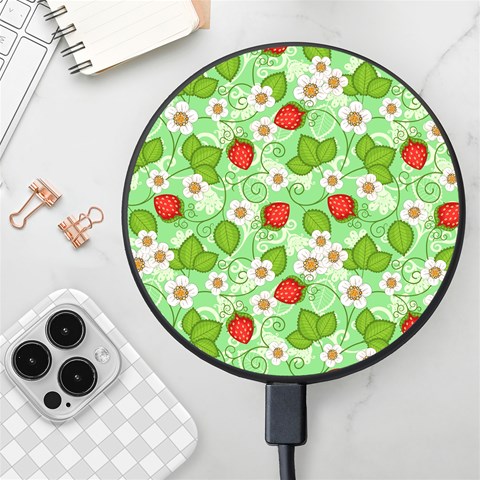 Strawberries Pattern Seamless Wireless Fast Charger(Black) from ArtsNow.com Front