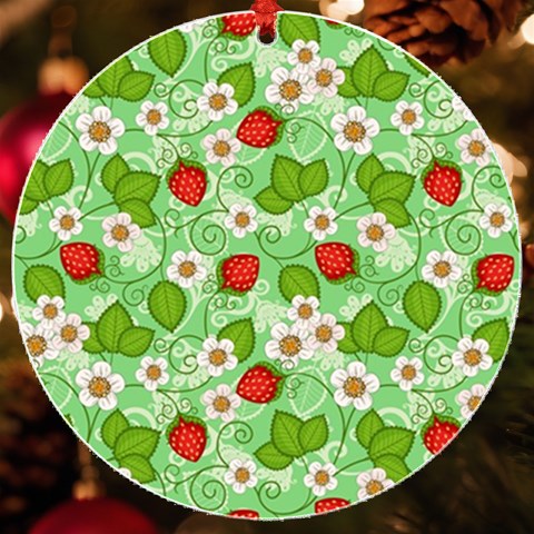 Strawberries Pattern Seamless UV Print Acrylic Ornament Round from ArtsNow.com Front